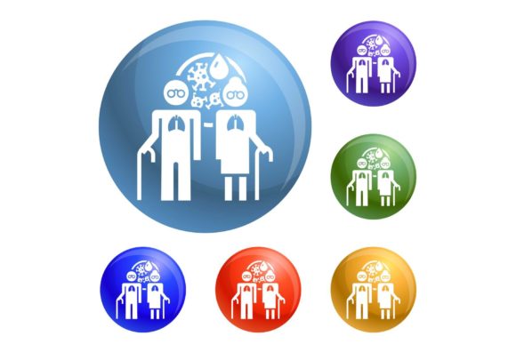 Download Old Woman Pneumonia Lung Icons Set - Premium Resources