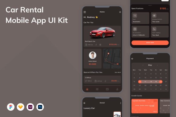 Download Car Rental Mobile App UI Kit - Rent Collection