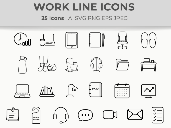 Download Work from Home Line Icons Online Busines - Icon Collection