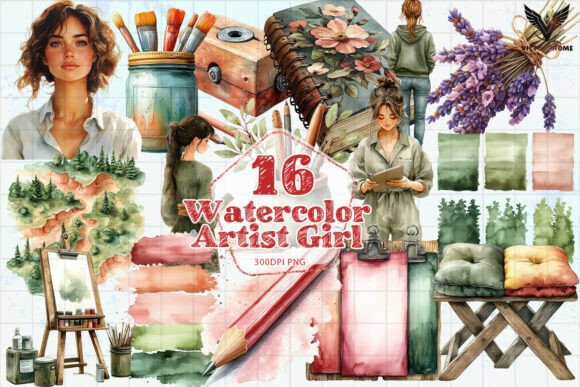 Download Watercolor Artist Girl PNG - Artist Collection