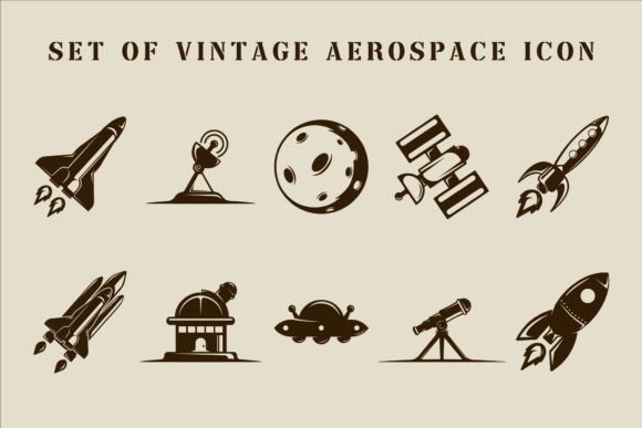 Download Set of Aerospace Vintage Icon Vector - Icon Collection