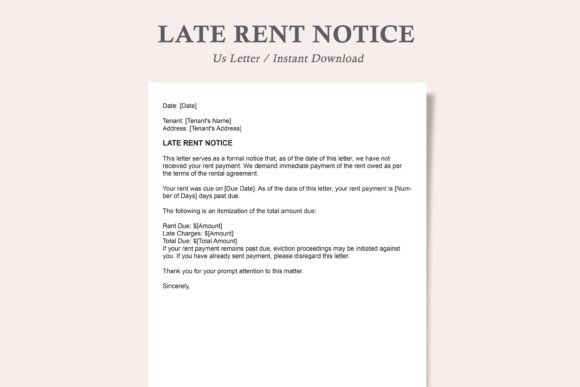 Download Late Rent Notice,rental Agreement Letter - Rent Collection