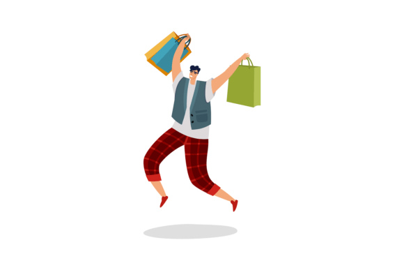 Download Jumping Shopping Man. Happy Customer Wit - Man Collection